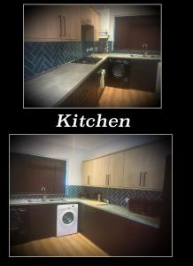 a kitchen with a sink and a washing machine at The Phoenix in Swansea