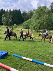 un grupo de personas montando a caballo en un campo en Kurze Wege, en Braunlage