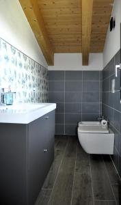 a bathroom with a sink and a toilet at Giardino di Lei, appartamento Verde in Montegrotto Terme