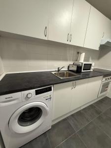 una cocina con lavadora y fregadero en Petithouse Madrid Camino Viejo, en Madrid 12 fotos más