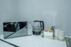 a microwave sitting on top of a counter at Unit 5 and 6 Homely Escapes in Phalaborwa
