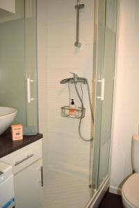 a shower in a bathroom with a toilet at Studio Castéra 1 Air-conditioned in Bègles +8 photos