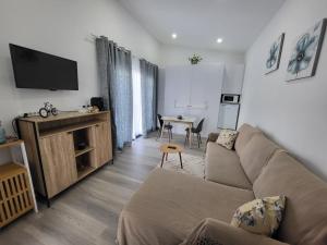 a living room with a couch and a flat screen tv at CiTY CENTER in Madalena