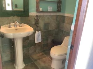 a bathroom with a sink and a toilet at PRIVATE SPACE Just you and the Birds with PRIVATE INFINITY POOL in Uvita