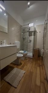 a bathroom with a shower and a sink and a toilet at Apt Matteucci 18 centro storico con parcheggio privato in Ravenna