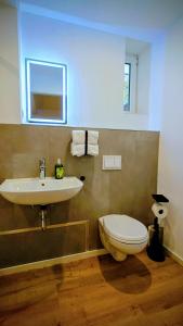a bathroom with a toilet and a sink at alte Bäckerei Ottendorf-Okrilla #Fritz# in Ottendorf-Okrilla +16 photos