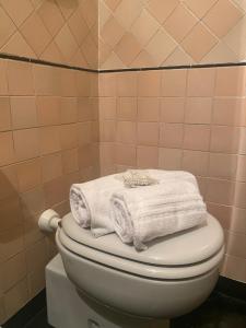 a bathroom with a toilet with towels on it at Mediterranium in Loano +19 photos