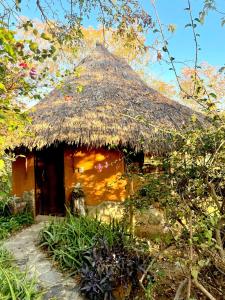 a small hut with a thatched roof at Flor de Arena in Arroyo Cruz