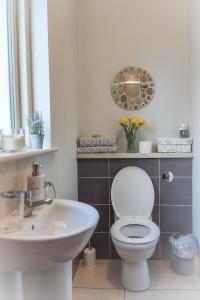 a bathroom with a white toilet and a sink at Alder House Studio in Killarney +22 photos