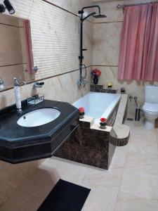 a bathroom with a tub and a sink and a toilet at Nagar Villa For Rent in Luxor