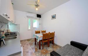 a kitchen with a table and chairs in a room at Stunning Apartment In Janjina With House Sea View in Drače