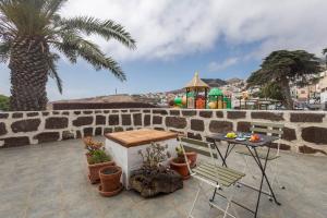 a patio with a table and chairs and a palm tree at Valverde central Isla del Hierro in Valverde