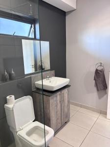 un baño con inodoro y lavabo en Grey Heaven Retreat, en Boschrand