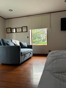 a living room with a couch and a window at Casa Familiar la Tortuga in Heredia