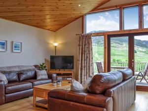 a living room with a couch and a television at Glengoulandie Lodge in White Bridge