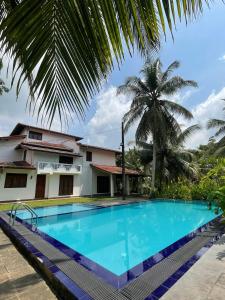 a pool in front of a house with a palm tree at Larala Villa with private pool in Mawadawila