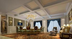 a living room with a table and chairs and a chandelier at Zhejiang D.H Hotel in Jiaxing