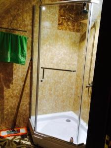 um chuveiro com uma porta de vidro na casa de banho em Nana's apartment em Batumi