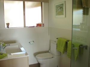 a bathroom with a toilet and a sink and a window at Austiny Bed and Breakfast Victor Harbor in Victor Harbor