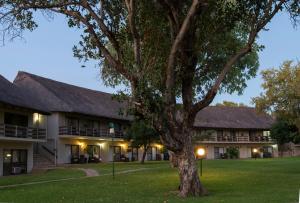 a building with a tree in front of it at Azambezi River Lodge in Victoria Falls