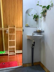 une salle de bain avec un lavabo et un miroir dans l'établissement Homestay and Tour Ben Tre, à Ben Tre