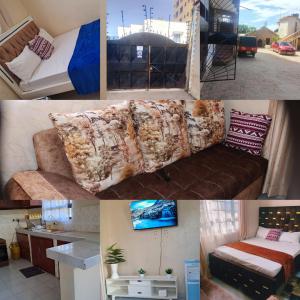 Un collage de fotos de una sala de estar con un sofá. en Murangiri Accommodations, en Mombasa