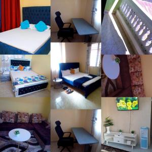 un collage de fotos de un dormitorio y una habitación en Murangiri Accommodations, en Mombasa 1 foto más