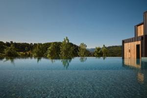 un gran charco de agua frente a un edificio en Lo Chalet in Toscana, en Stia
