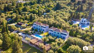 una vista aérea de una gran casa en el bosque en Golden Sun Suites, en Palaiokatoúna