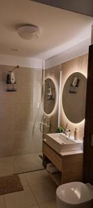 ブラショヴにあるJune's Urban Residenceの洗面台、シャワー、トイレ付きのバスルーム