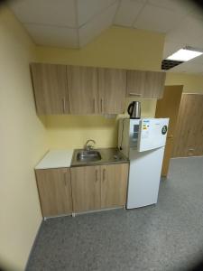een keuken met een witte koelkast en een spoelbak bij Hotel HEADWAY in Kiev
