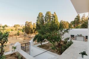 desde el balcón de una casa con árboles en Sta Perivolia, en Tinos