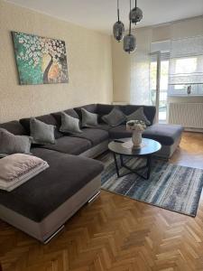 una sala de estar con un sofá y una mesa en Apartman Miškić, en Čepin 18 fotos más