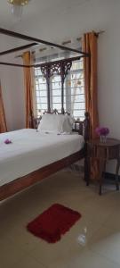 a bedroom with a canopy bed with a window at Paul's House in Nungwi