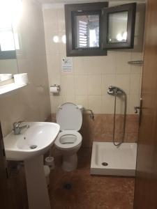 a bathroom with a toilet and a sink and a shower at Lagomandra Nakis in Lagomandra