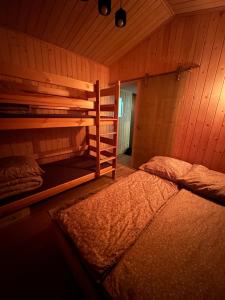 a bedroom with two bunk beds in a room at Wichrowe Wzgórze 5 in Rajcza