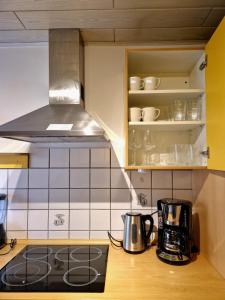 a kitchen with a stove and a counter top at Family Suite del Pueblo in Weiden