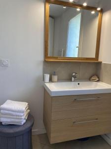 a bathroom with a sink and a mirror at Montpellier - Corum - Louis Blanc in Montpellier