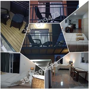 een collage van foto's van een woonkamer en een slaapkamer bij sol y brisa in La Porteña