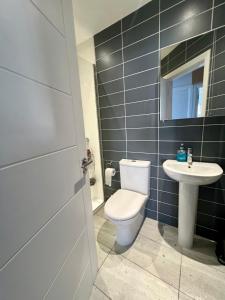 a bathroom with a toilet and a sink at 9 Atlantic Bay in Portstewart