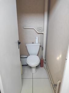 a small bathroom with a toilet in a stall at Appartement à la mer in Saint-Hilaire-de-Riez