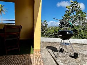 a grill sitting outside of a house with a window at Charmant T3 en RDJ chez Ketty à Ducos in Ducos