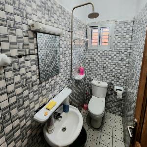 ヤウンデにあるClimatisation - Wi-Fi gratuitの洗面台とトイレ付きの小さなバスルーム