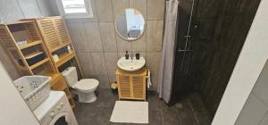a bathroom with a sink and a toilet and a mirror at Studio cosy de 28m2 - Quartier Les Cultures in Saint-Laurent du Maroni