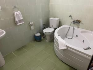 a bathroom with a tub and a toilet and a sink at Kybele Nature Life in Edremit