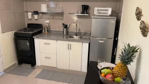 a kitchen with a sink and a bowl of fruit at Apartamento cerca de todo en SDE in Santo Domingo