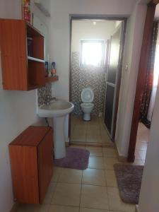 a bathroom with a sink and a toilet at Rhoda Homestay in Diani Beach