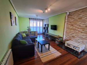 a living room with a couch and a tv at Casa bella alma in Ramales de la Victoria