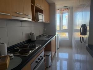 a kitchen with a sink and a stove top oven at Dpto 2 dormitorios cercano Aeropuerto in Concepción