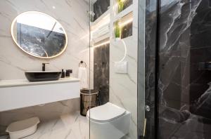 a bathroom with a toilet and a mirror at Apartments Duje in Dugi Rat +54 photos